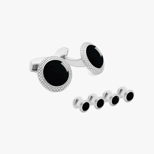 Tateossian Formal Accessories Bullseye Cufflinks And Studs Set With Black Onyx