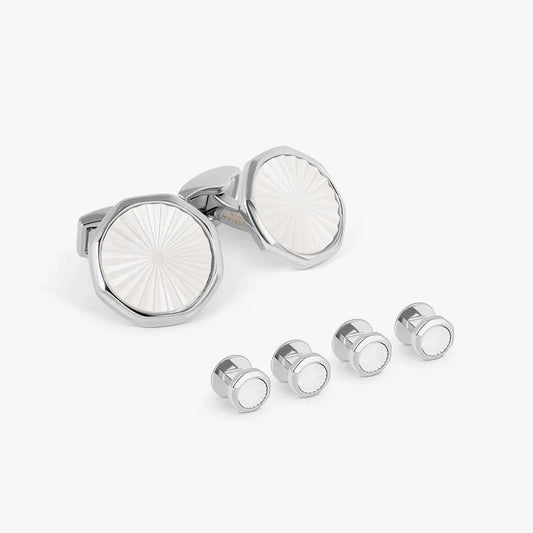 Tateossian Formal Accessories Sunburst Cufflinks & Dress Shirt Studs - Palladium & White Mother Of Pearl