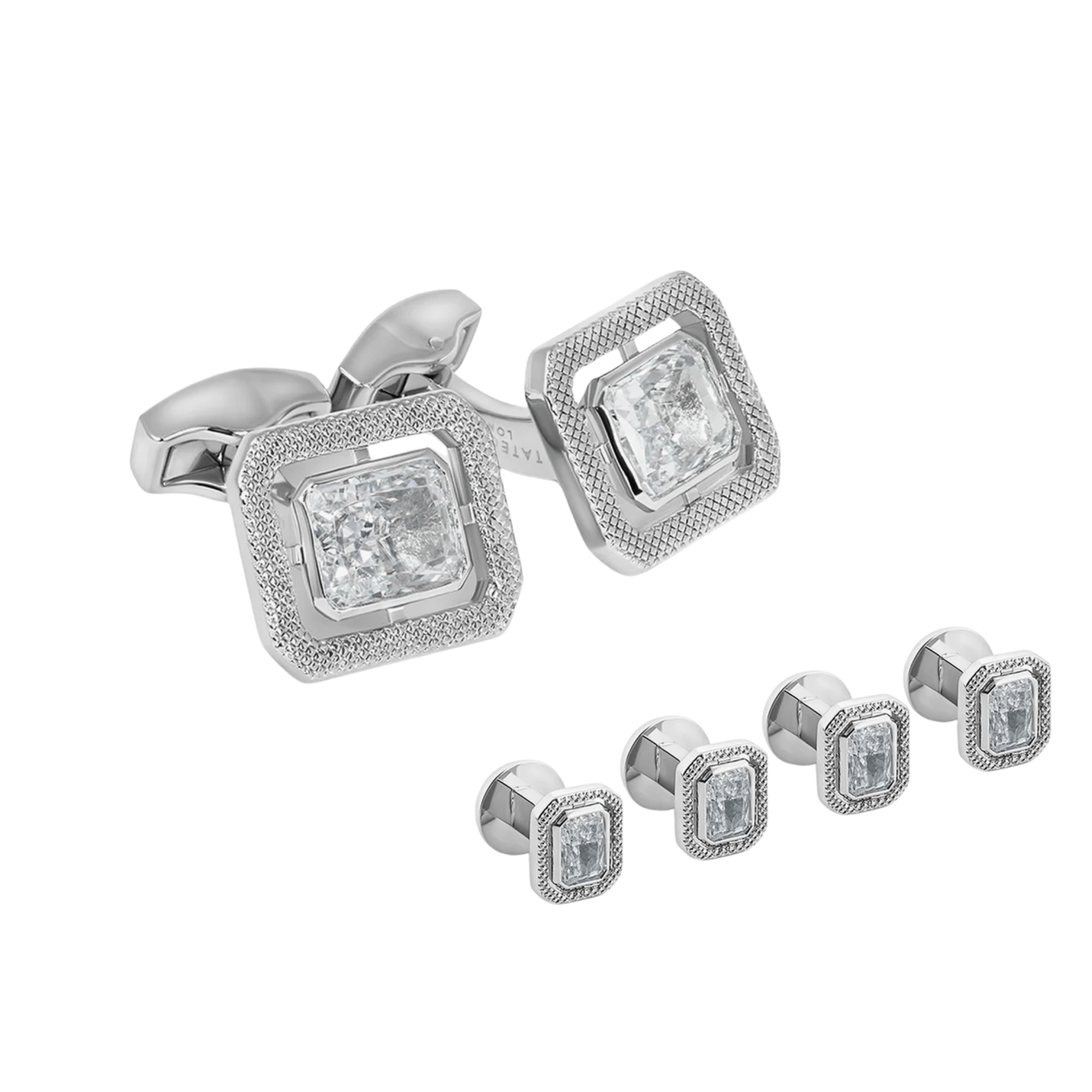 Tateossian Stud Sets Halo Rectangular Cufflink and Shirt Studs