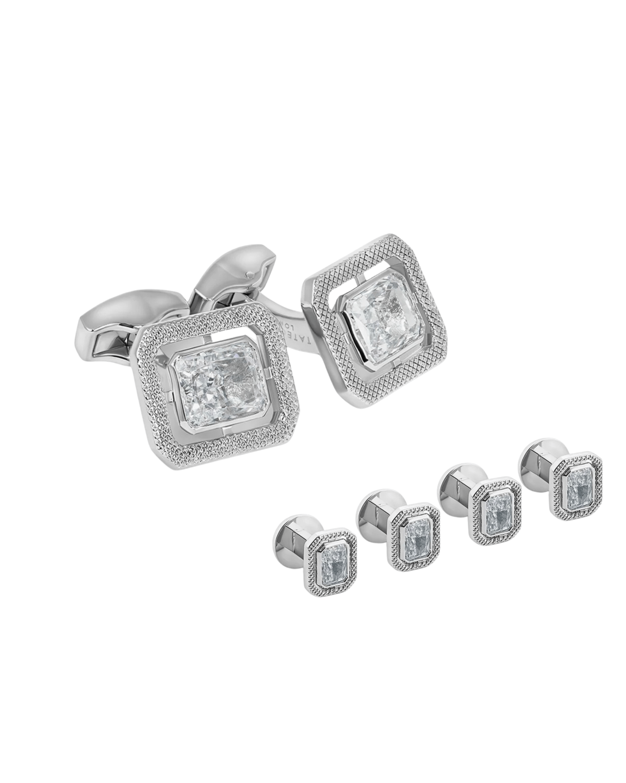 Tateossian Stud Sets Halo Rectangular Cufflink and Shirt Studs