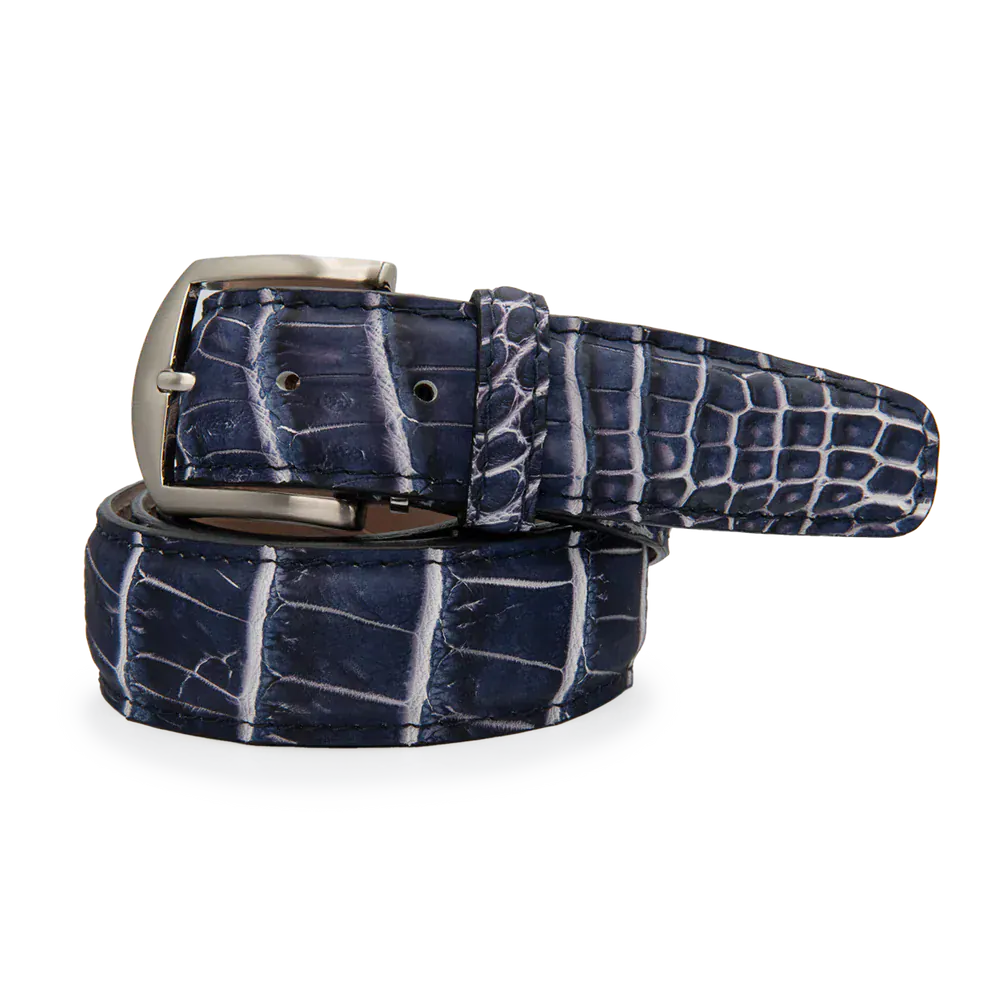 The Luxe Group (LEN) Belt INK-WHITE STITCH / 40MM Ultra-Matte Two-Tone American Alligator in Ink & White