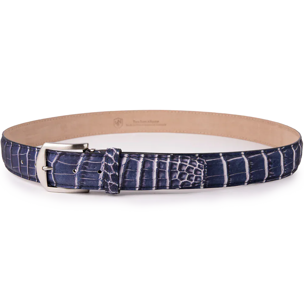 The Luxe Group (LEN) Belt INK-WHITE STITCH / 40MM Ultra-Matte Two-Tone American Alligator in Ink & White