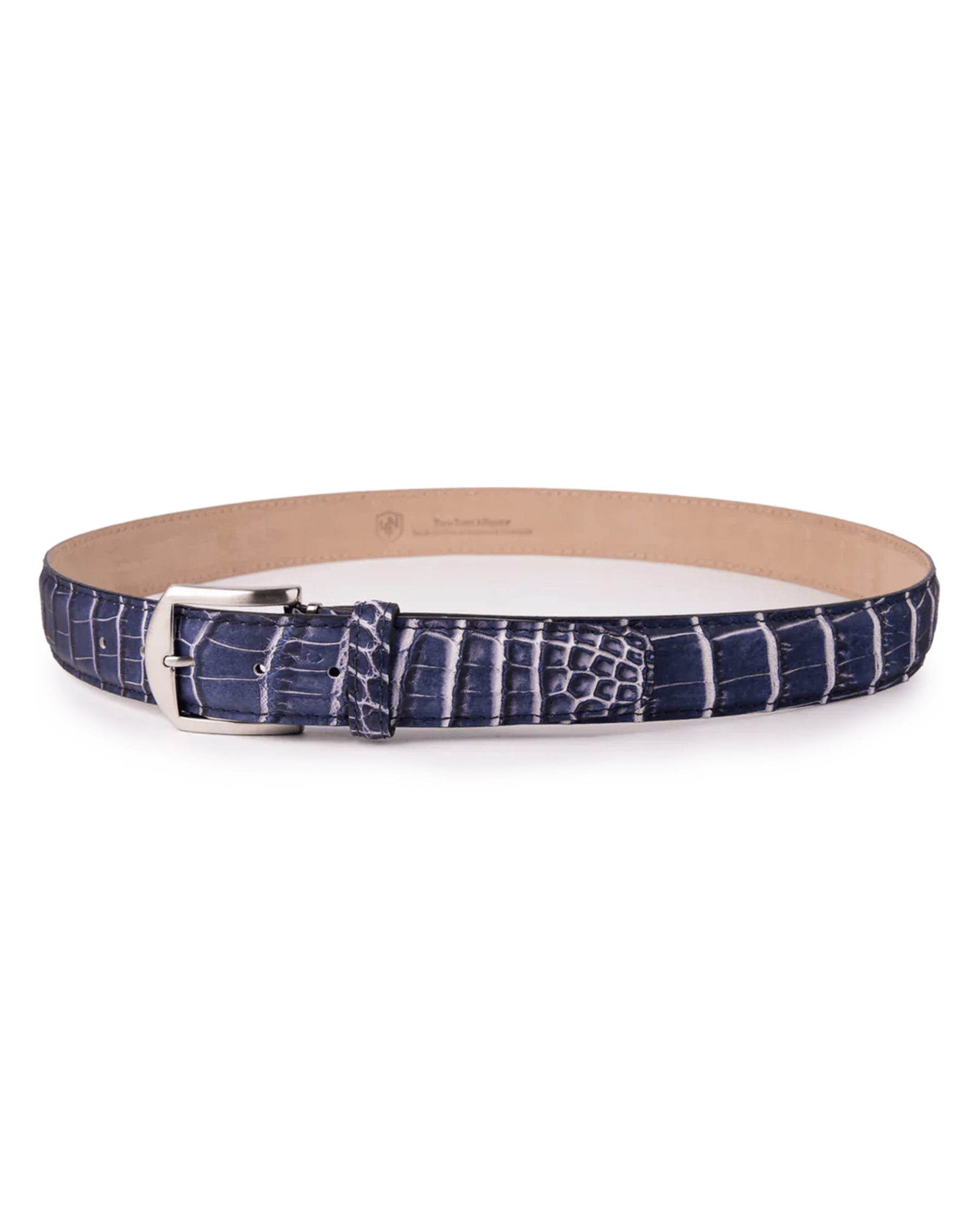 The Luxe Group (LEN) Belt INK-WHITE STITCH / 40MM Ultra-Matte Two-Tone American Alligator in Ink & White