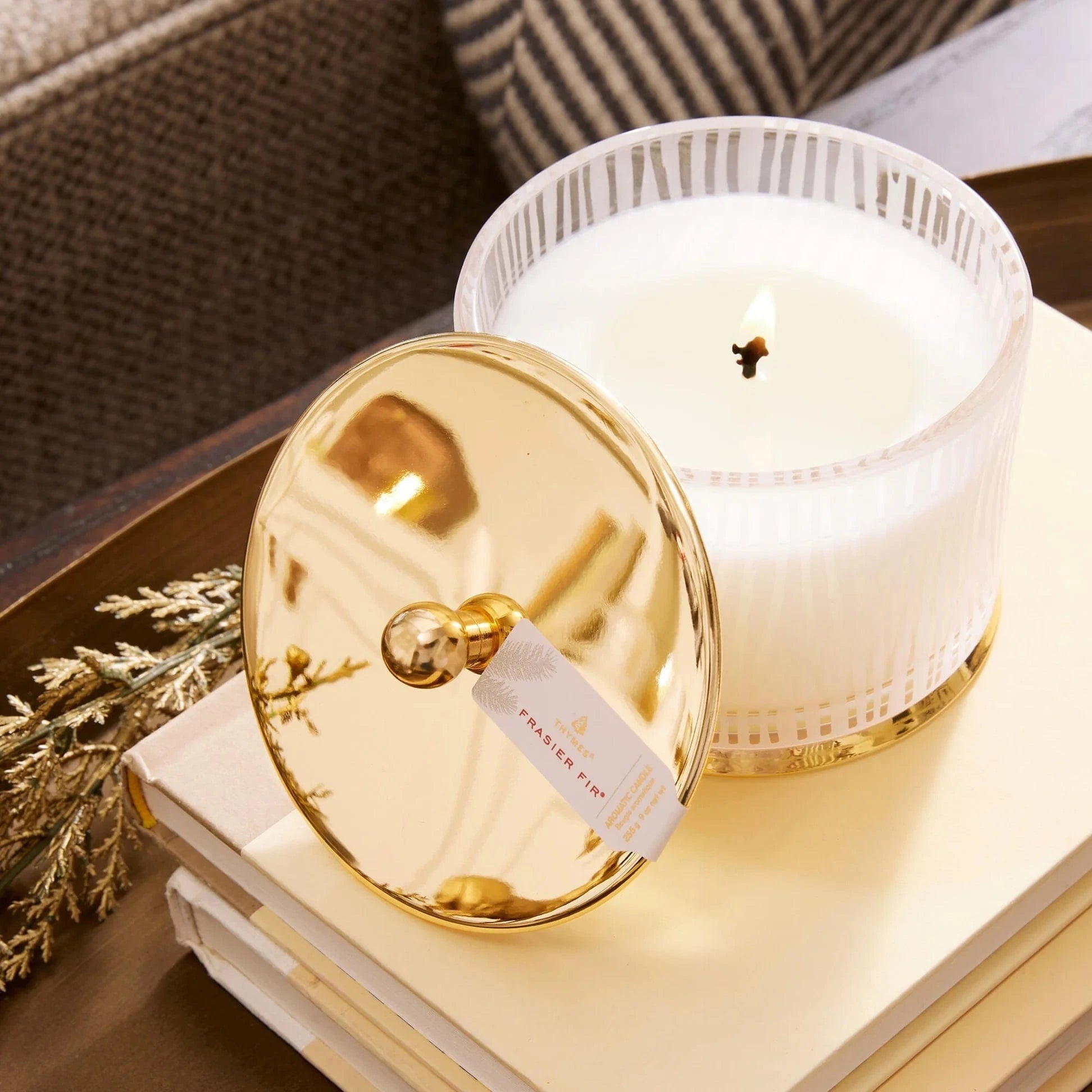 The Thymes Home FROSTED / OS Frasier Fir Gilded Frosted Wood Grain Candle