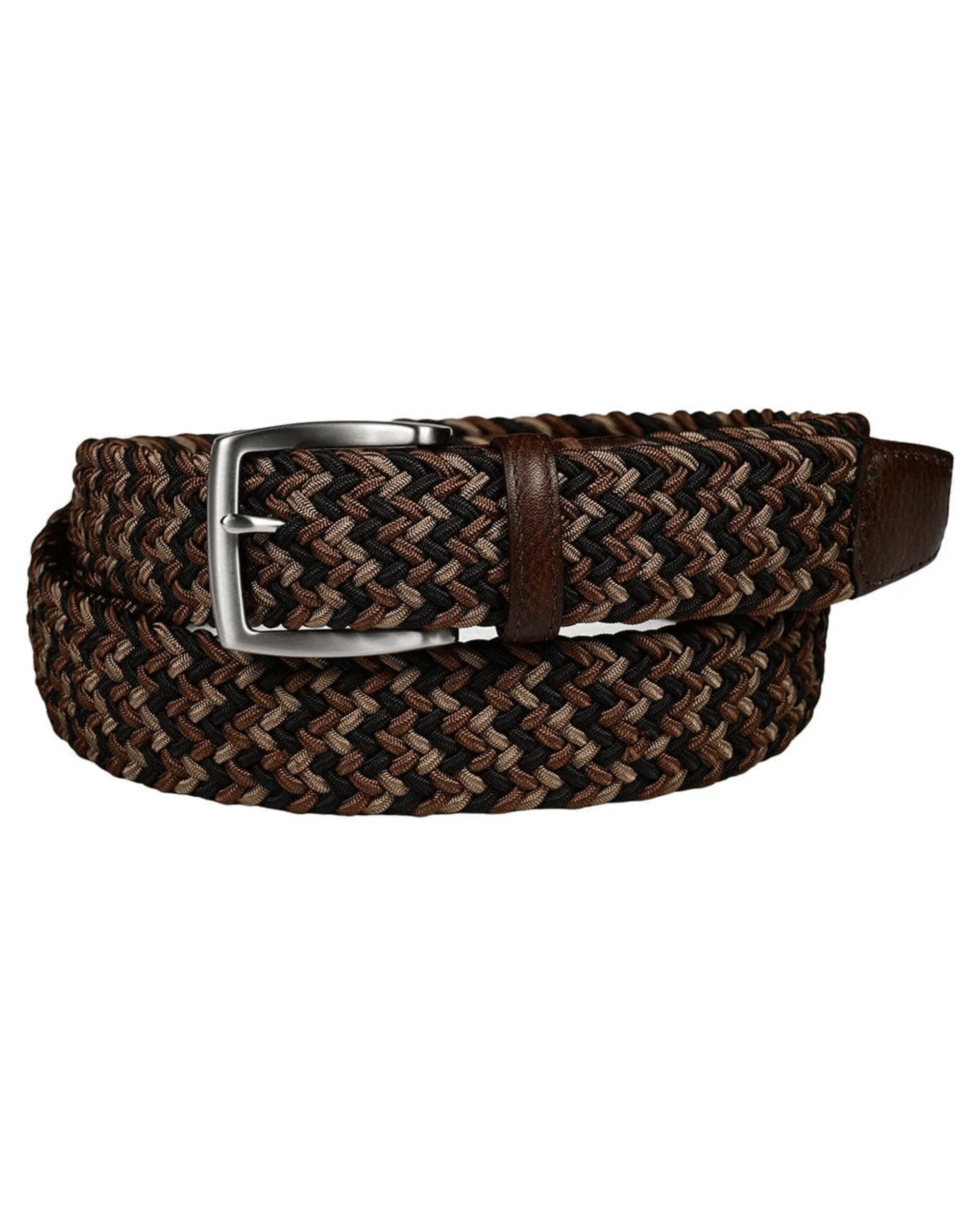 Torino Leather Company Belt Italian Woven Rayon Stretch Belt with Brown Tabs
