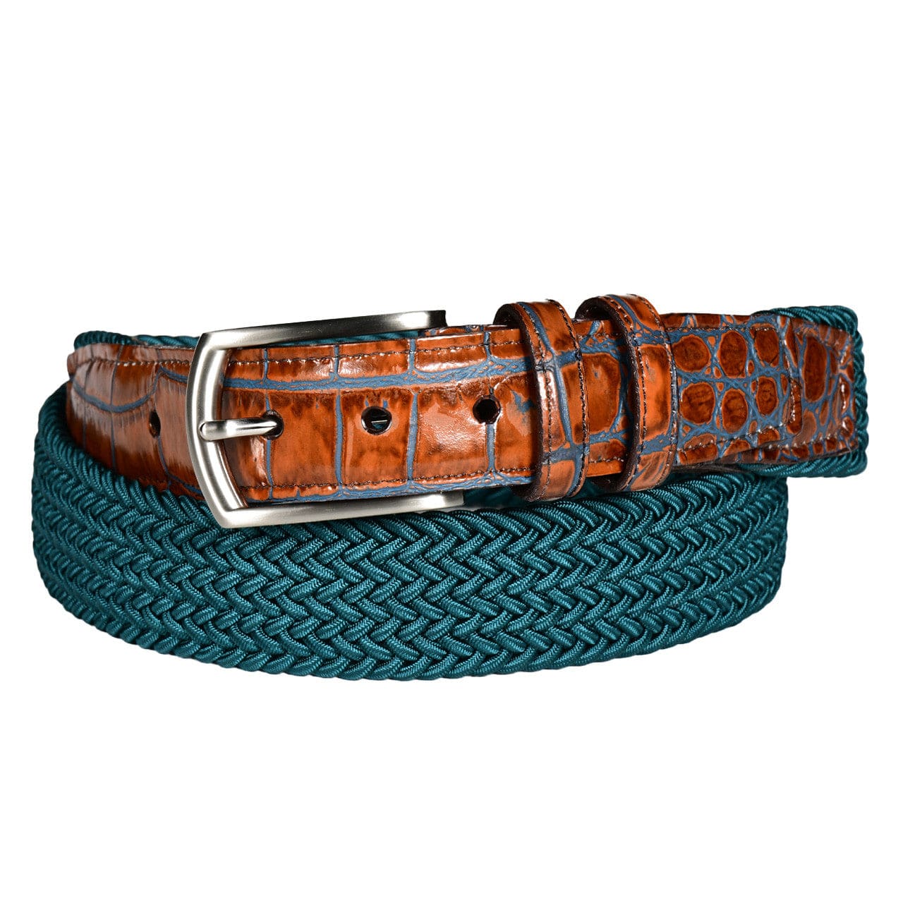 Torino Leather Company Belt TAN BLUE / 34 35mm Woven Two-Tone Crocodile Belt