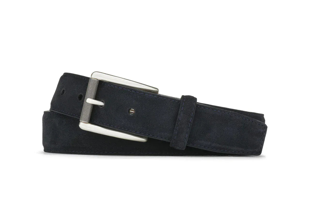 W. Kleinberg Leathergoods Belt NAVY / 34 Suede Belt with Nickel Roller Buckle