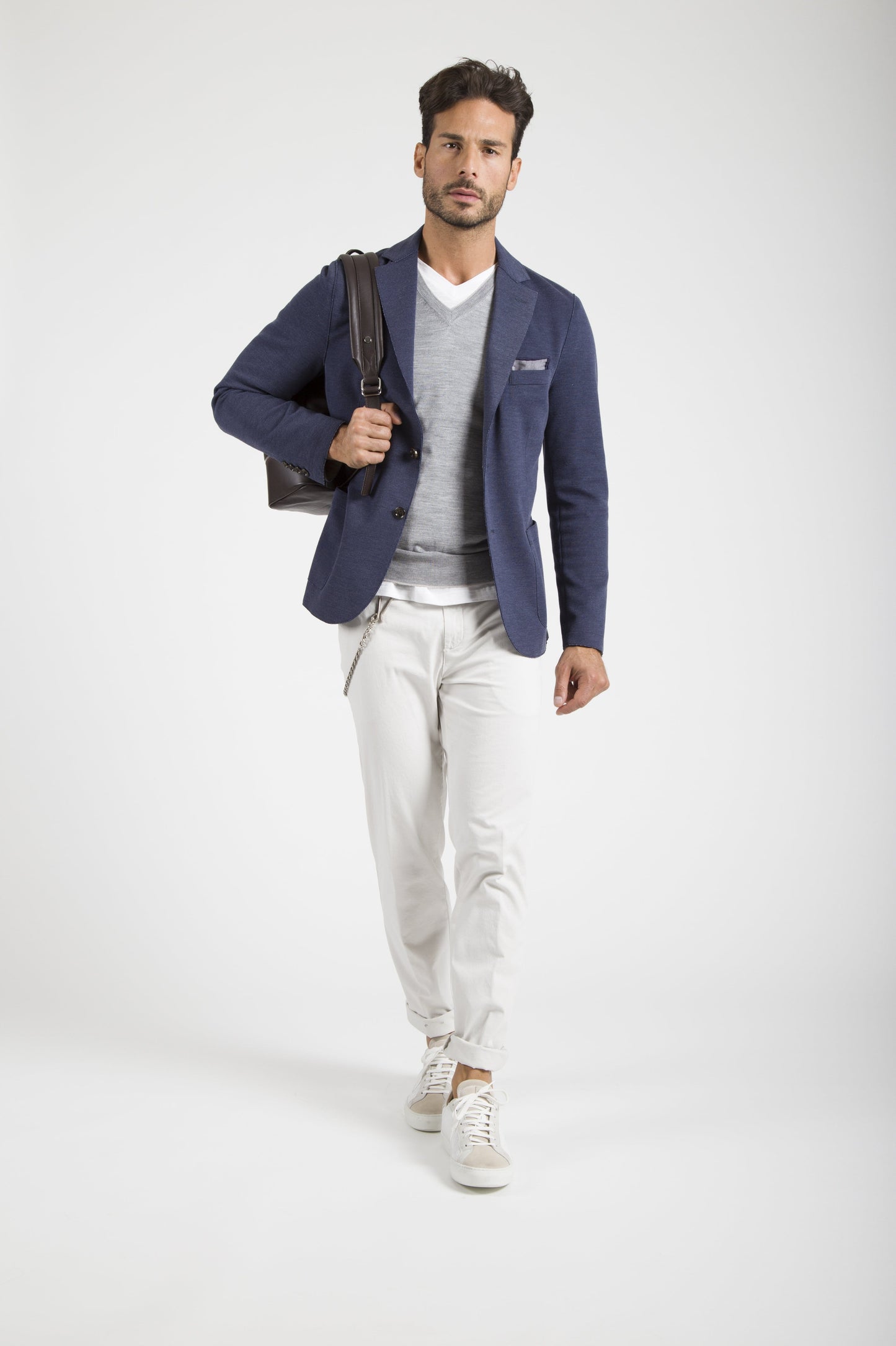 Eleventy Milano Sport Coats Cotton Lazer Cut Jersey Jacket- Denim