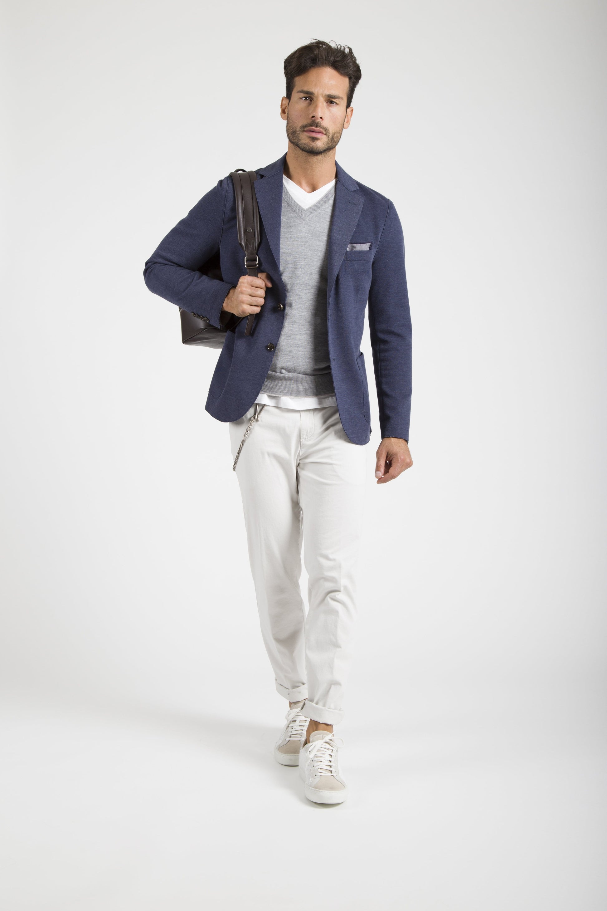 Eleventy Milano Sport Coats Cotton Lazer Cut Jersey Jacket- Denim