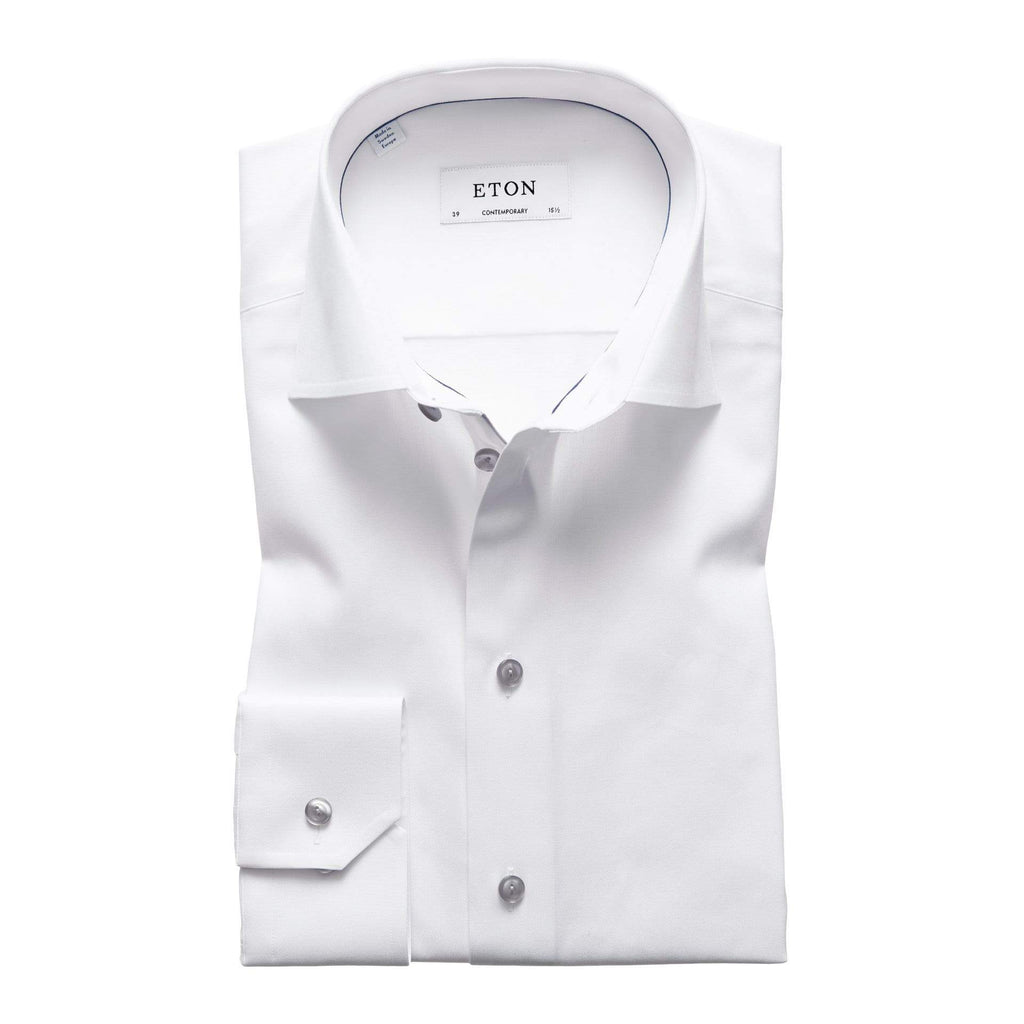 Eton Dress Shirts Contemporary Fit White Twill w/Grey Detail