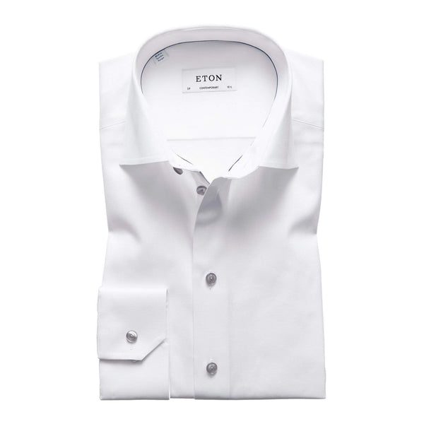 Eton Dress Shirts Contemporary Fit White Twill w/Grey Detail