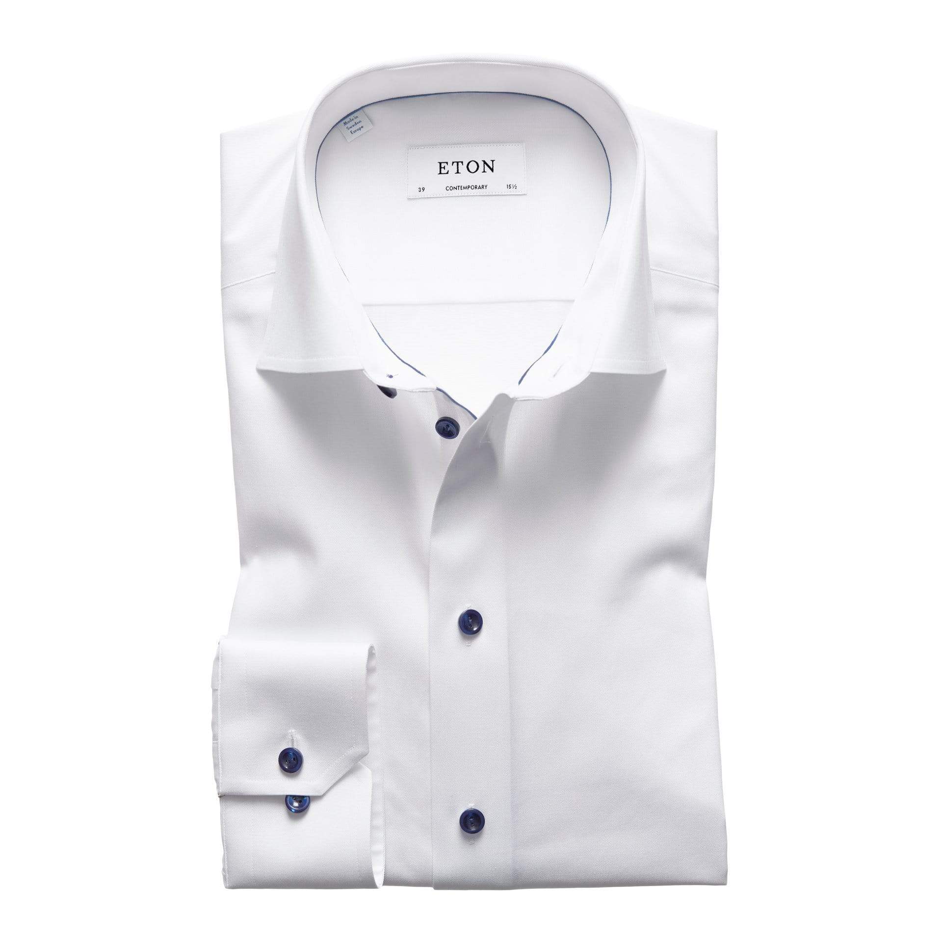 Eton Dress Shirts Contemporary Fit White Twill w/ Navy Detail