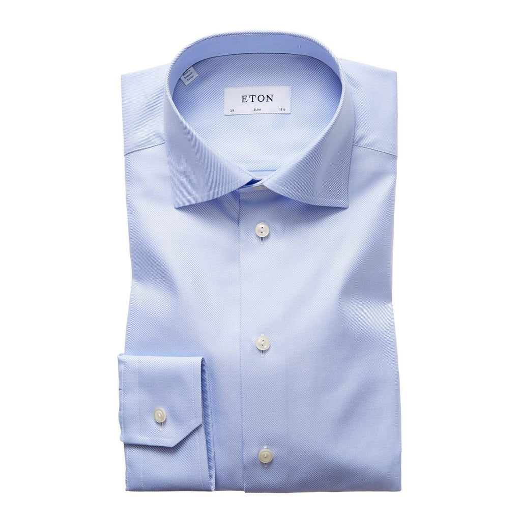 Eton Dress Shirts Slim Fit Light Blue Textured Twill