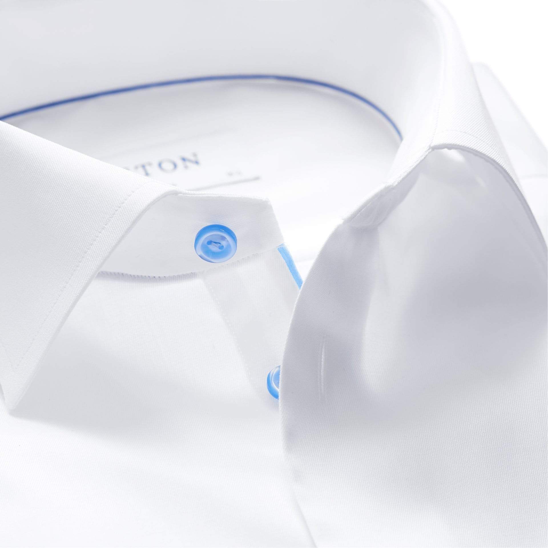 Eton Dress Shirts Slim Fit White Twill w/Blue Detail