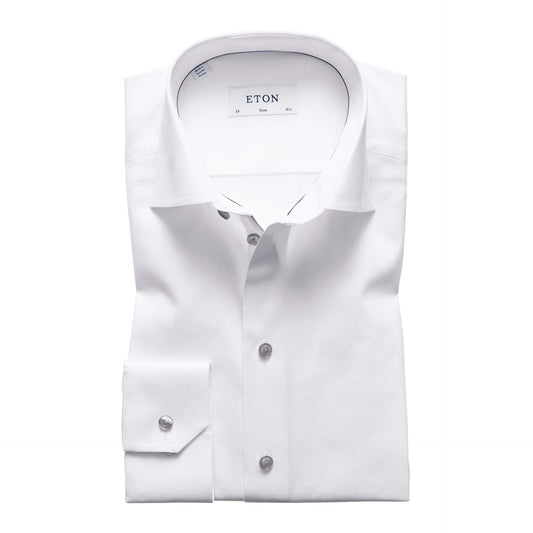 Eton Dress Shirts Slim Fit White Twill w/Grey Detail