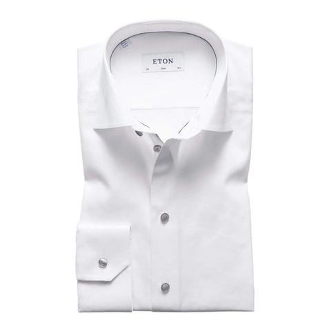 Eton Dress Shirts Slim Fit White Twill w/Grey Detail