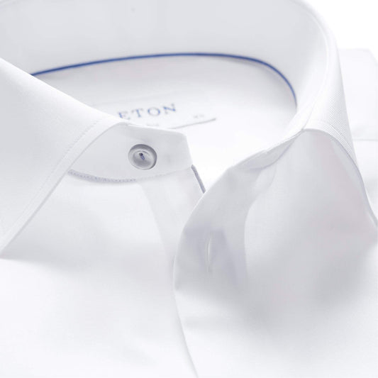 Eton Dress Shirts Slim Fit White Twill w/Grey Detail