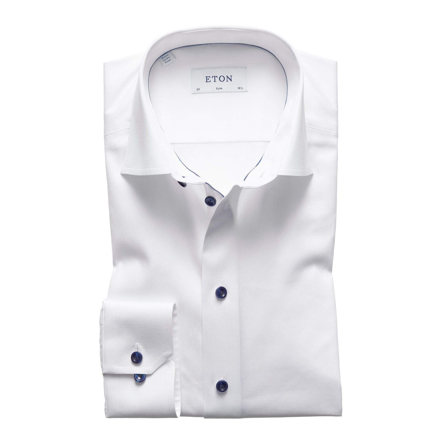 Eton Dress Shirts Slim Fit White Twill w/Navy Detail