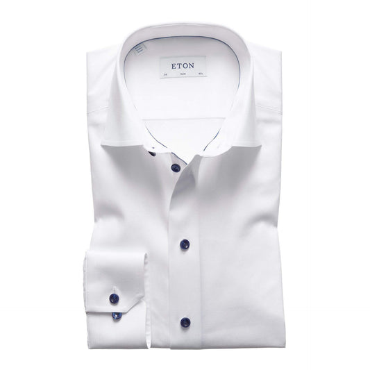 Eton Dress Shirts Slim Fit White Twill w/Navy Detail