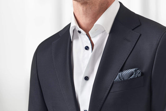 Eton Dress Shirts Slim Fit White Twill w/Navy Detail