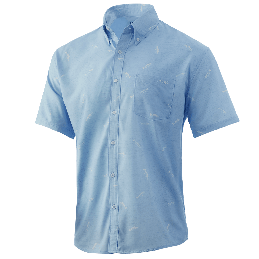 Huk Sport Shirts Marsh Teaser Performance Short Sleeve Sport Shirt- Ice Blue