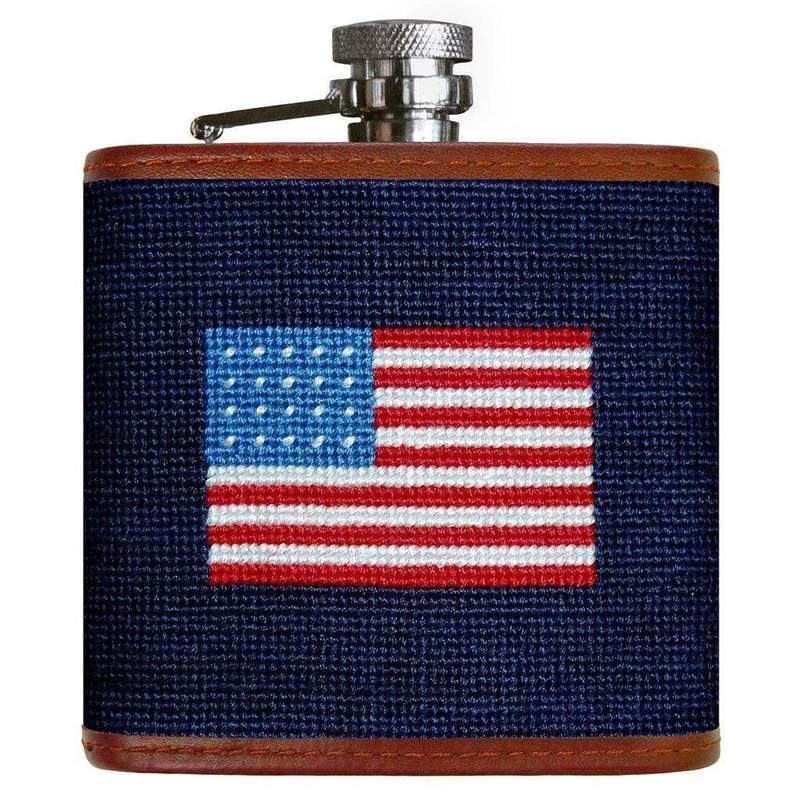 Smathers & Branson Small Leather Goods American Flag Needlepoint Flask