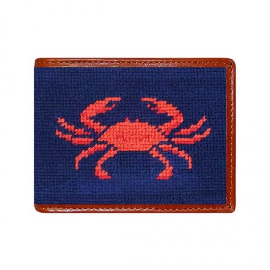 Smathers & Branson Small Leather Goods Coral Crab Needlepoint Bi-Fold Wallet
