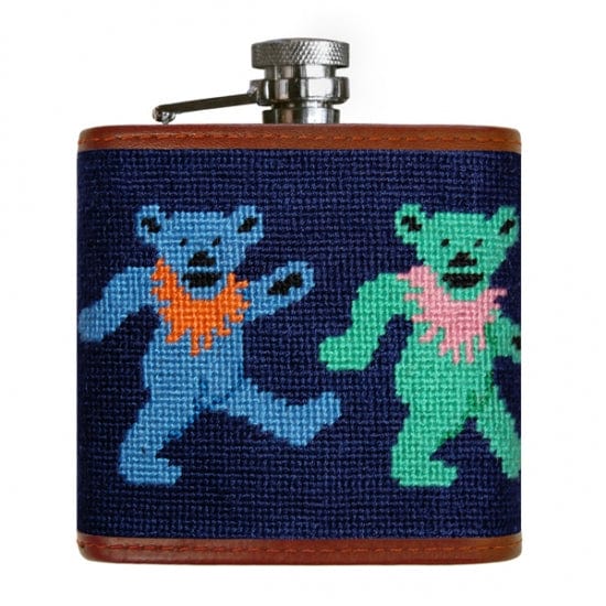Smathers & Branson Small Leather Goods Dancing Bears Needlepoint Flask