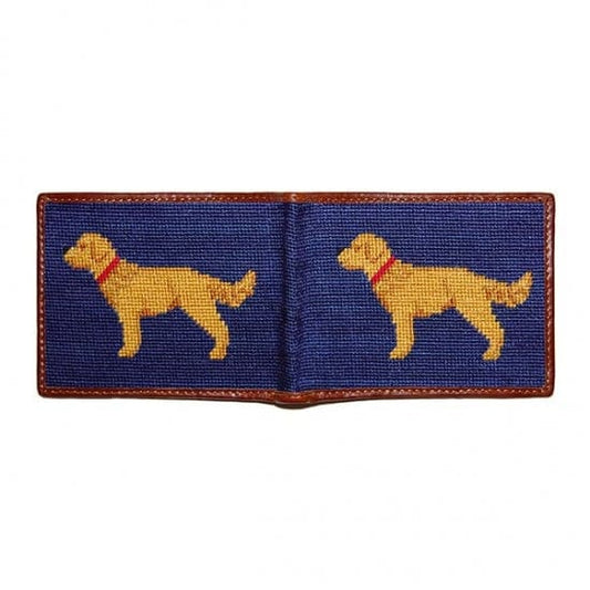 Smathers & Branson Small Leather Goods Golden Retriever Needlepoint Bi-Fold Wallet