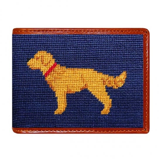 Smathers & Branson Small Leather Goods Golden Retriever Needlepoint Bi-Fold Wallet