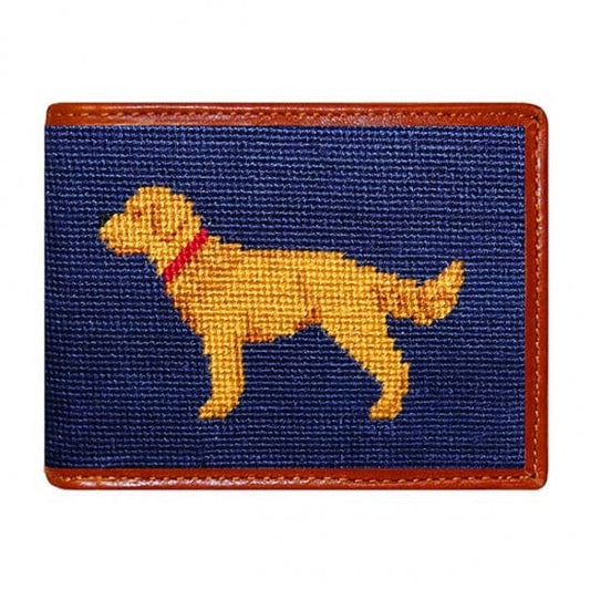 Smathers & Branson Small Leather Goods Golden Retriever Needlepoint Bi-Fold Wallet