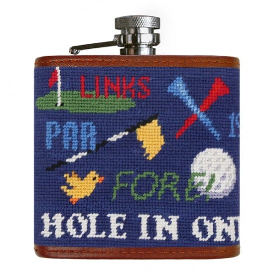 Smathers & Branson Small Leather Goods Golfisms Needlepoint Flask