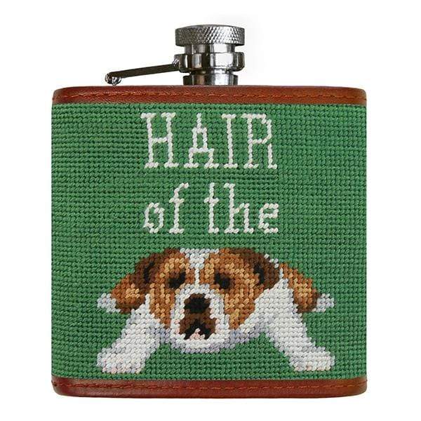 Smathers & Branson Small Leather Goods Hair of the Dog Needlepoint Flask