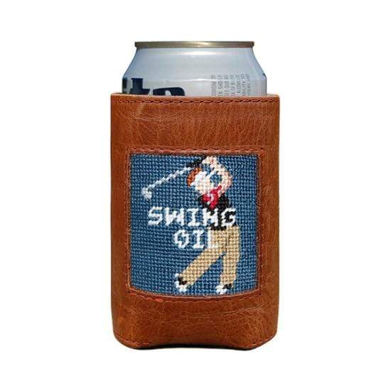 Smathers & Branson Small Leather Goods Swing Oil Needlepoint Can Cooler