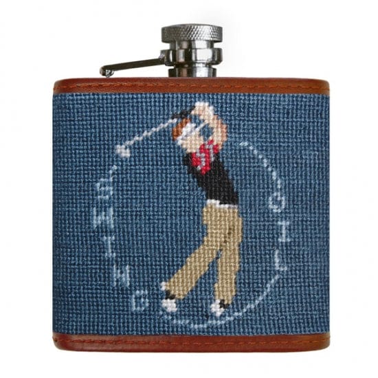Smathers & Branson Small Leather Goods Swing Oil Needlepoint Flask
